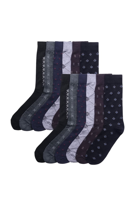 12 Pairs Men's Dress Socks Breathable Lightweight Classic Soft Solid Pattern Rib Mid Calf Crew Socks Performance Anti Odor Moisture Wicking Sweat-absorbing Assorted Value Pack