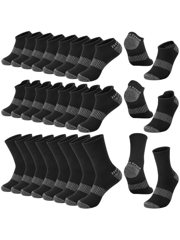 12 Pack Mens Socks Size 10 13 Athletic Socks, 3 Style Assorted No Show, Ankle and Crew, Cushioned Arch Support Men's Socks Value Pack