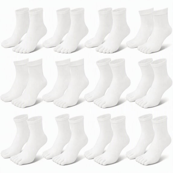 12 Pairs Mens Cotton Five Finger Crew Toe Socks, Athletic Running Separate Toe Socks for Hiking Training Daily Wear, Moisture Wicking