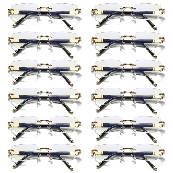 12 Pairs Mens Diamond Shape Rimless Blue Light Blocking Reading Glasses Metal Readers +4.00