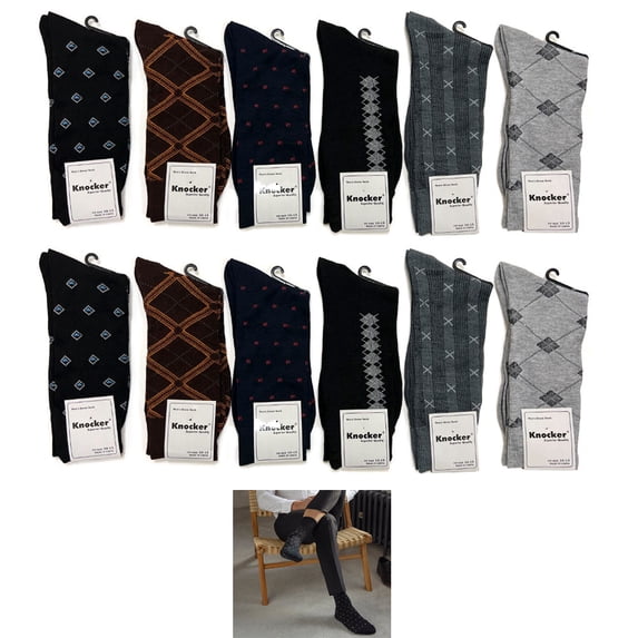 12 Pairs Mens Dress Socks Colorful Patterned Happy Crew Lightweight Socks 10-13