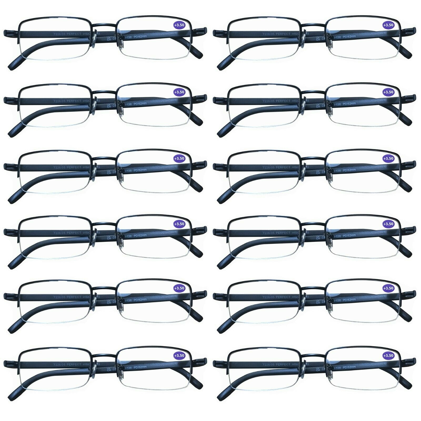 12 Pairs Mens Metal Frame Rectangle Half Frame Reading Glasses Classic Readers +1.50