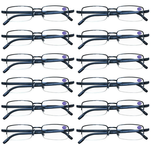 12 Pairs Mens Metal Frame Rectangle Half Frame Reading Glasses Classic Readers +2.00