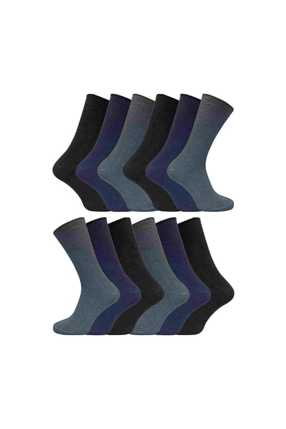12 Pairs Mens Non Elastic Ribbed Wide Top 100% Cotton Socks | Sock Snob