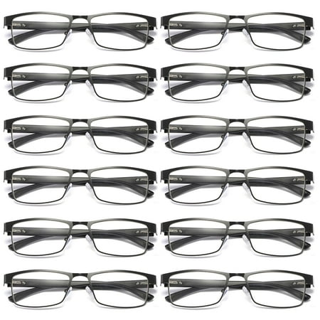 12 Pairs Mens Rectangular Blue Light Blocking Reading Glasses Spring Hinge Readers +1.25