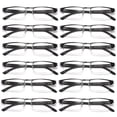 thumbnail image 1 of 12 Pairs Mens Rectangular Metal Half Frame Reading Glasses Spring Hinge Black Readers +2.50, 1 of 6