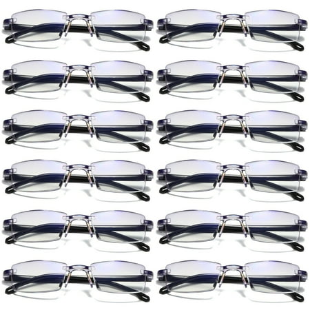 12 Pairs Mens Rectangular Rimless Blue Light Blocking Reading Glasses Unisex Readers +3.00