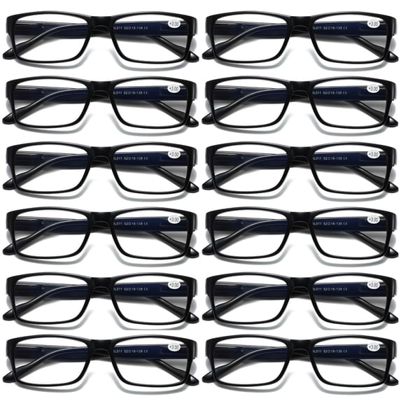 12 Pairs Mens Unisex Blue Light Blocking Reading Glasses Black Spring Hinge Readers +0.75