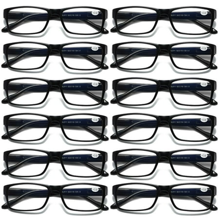12 Pairs Mens Unisex Blue Light Blocking Reading Glasses Black Spring Hinge Readers +2.00