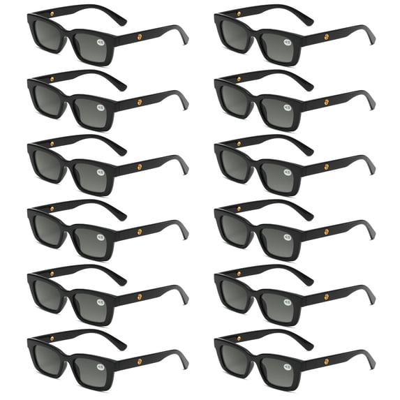 12 Pairs Mens Womens Reading Sunglasses Square Full Tinted Sun Readers +1.25