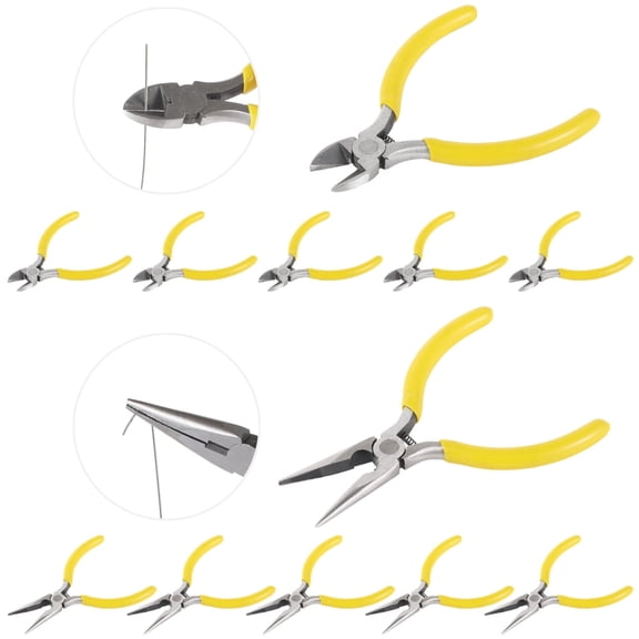 12 Pcs 5-Inch Needle Nose & Diagonal Pliers Set, Mini Spring-Loaded Wire Cutters with Comfort Grip for Jewelry Making, Electronics, DIY Crafts