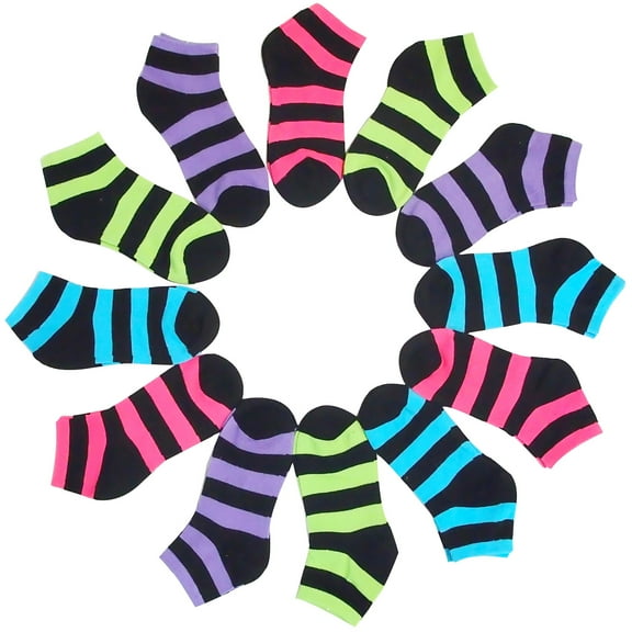 12 Pairs New Women Lady Girl Cotton Fashion Argyle Plain Black White Stripe Polka Dot Music Casual Ankle School Low Cut Socks Soft Colorful 9-11