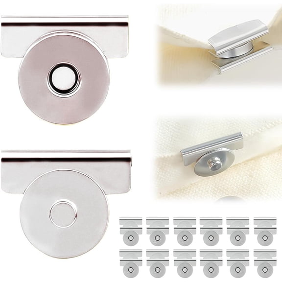 12 Pairs No-Sewing Seamless Magnetic Snap Buttons for Purses, Totes & Clothing – No Sew Clasps, DIY Bag Hardware, Craft Buttons, Secure Closures (Silver)