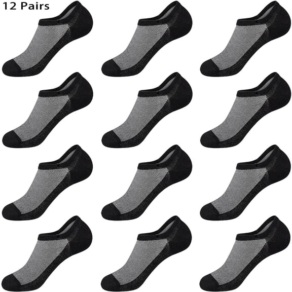 12 Pairs No Show Mens Socks, Low Cut Ankle Non Slip Socks for Daily Wear