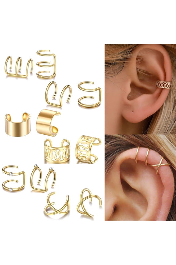 12 Pairs Non-Piercing Ear Cuffs for Women Gold Leaf Clip On Fake Cartilage Earrings, Fashion Ear Clip Earrings Set for Daily Party Wear (12 Pcs, 8mm)