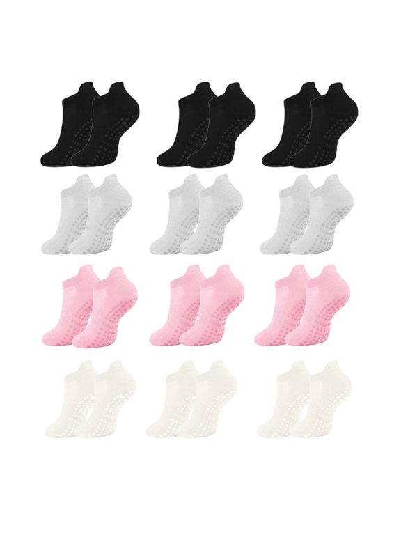 12 Pairs Non Slip Pilates Socks,Sweat-Wicking Grip Socks with Non Skid Silicone Dots for Women,Yoga,Barre,Home Workouts