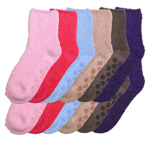 12 Pairs Non Slip Plush Slipper Socks Fuzzy with Grippers No Skid Ripple Warm Soft Cozy Fluffy Winter Home Sleeping Premium Socks Comfy Christmas Gifts