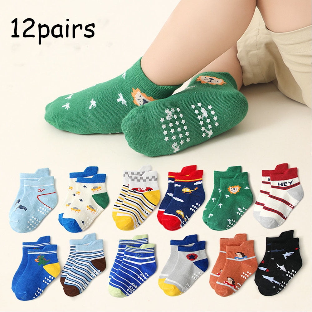 12 Pairs NonSlip Toddler Socks With Grips for Boys Girls AntiSlip Crew Socks