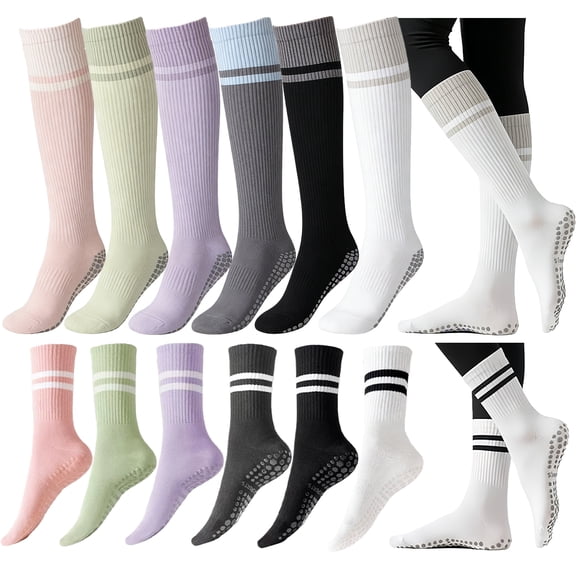 12 Pairs Non-Slip Yoga Socks for Women Crew Grip Socks, Anti-Slip Pilates Socks for Home Workout, Barre, Dance