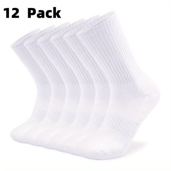 12 Pairs Of Men's Solid Cotton Blend Crew Socks, Anti Odor & Sweat Absorption Breathable Socks, For All Seasons Wearing