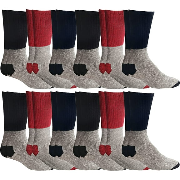 12 Pairs Of Yacht & Smith Mens Cotton Thermal Crew Socks, Cold Weather Boot Sock Shoe Size 8-12