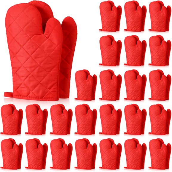 12 Pairs Oven Mitts Heat Resistant Kitchen Long Oven Gloves Mitts Thick Cotton Winter Quilted Baking Flexible Glove Bulk for Cooking BBQ Picnic Kitchen Grilling 10.6 Inch(Red)