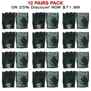 12 Pairs Pack Chauffeur Driving Gloves Mesh Net Fingerless Cowhide Leather Palm Cotton Crochet Back Cycling, Wheelchair Gloves Black-XL