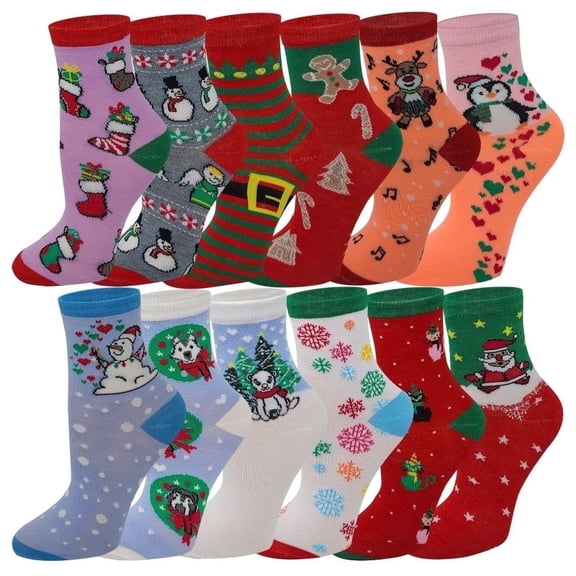 12 Pairs Pack Kids Girls Colorful Creative Fun Novelty Design Crew Socks