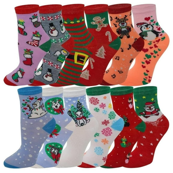 12 Pairs Pack Kids Girls Colorful Creative Fun Novelty Design Crew Socks