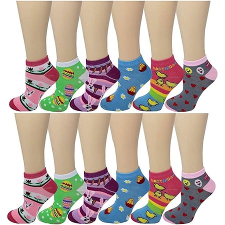12 Pairs Pack Women Low Cut Neon Colorful Fancy Design Anklet Socks 9-11
