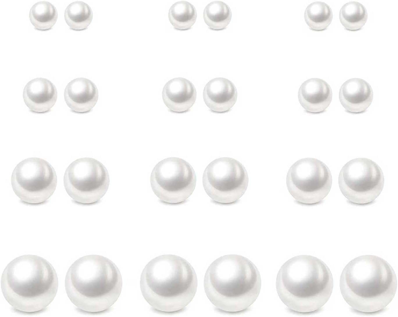 ZDWQFA 12 Pairs Pearl Stud Earrings, Hypoallergenic Round Ball Beads White Big Pearl Stud Earrings Set for Women Teen Girls
