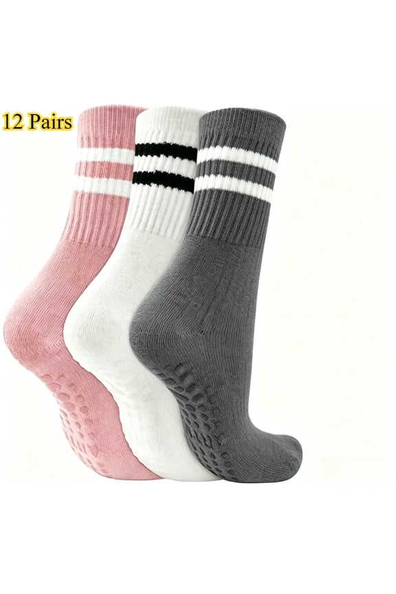 12 Pairs Pilates Socks with Grips for Women Non Slip Grippy Socks Soft Yoga & Barre Sock for Athletic Workout Hospital Gym
