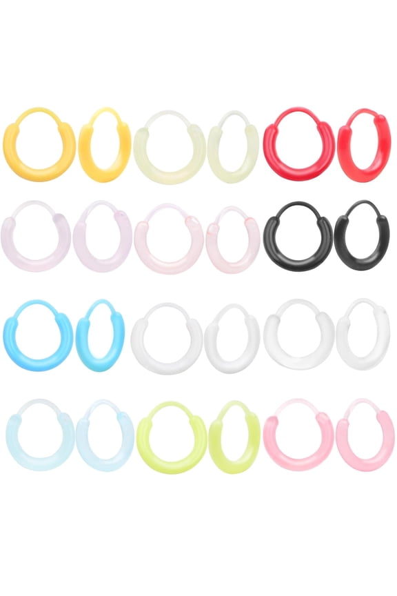 12 Pairs of Plastic Hoop Earrings 18G Anti-Allergy Unisex Cute Colored Resin Earring Hoops Ear Retainers Jewelry Rings Gifts for Women Sensitive Ears and Skin, 12 Colors