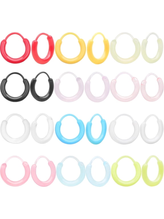 12 Pairs of Plastic Hoop Earrings 18G Anti-Allergy Unisex Cute Colored Resin Earring Hoops Ear Retainers Jewelry Rings Gifts for Women Sensitive Ears and Skin, 12 Colors
