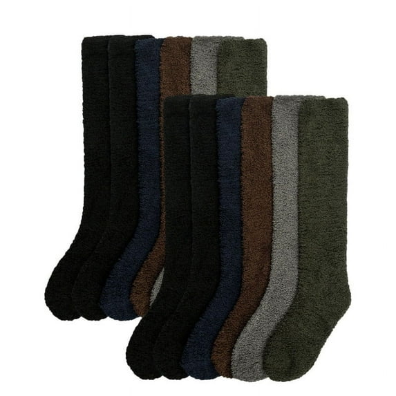 12 Pairs Plush Knee High Socks Fuzzy Fleece Warm Soft Cozy Fluffy Winter Home Sleeping Premium Socks Comfy Christmas Gifts for Women Assorted Pack