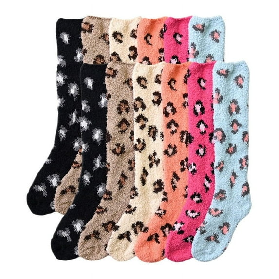 12 Pairs Plush Knee High Socks Fuzzy Fleece Warm Soft Cozy Fluffy Winter Home Sleeping Premium Socks Comfy Christmas Gifts for Women Assorted Pack
