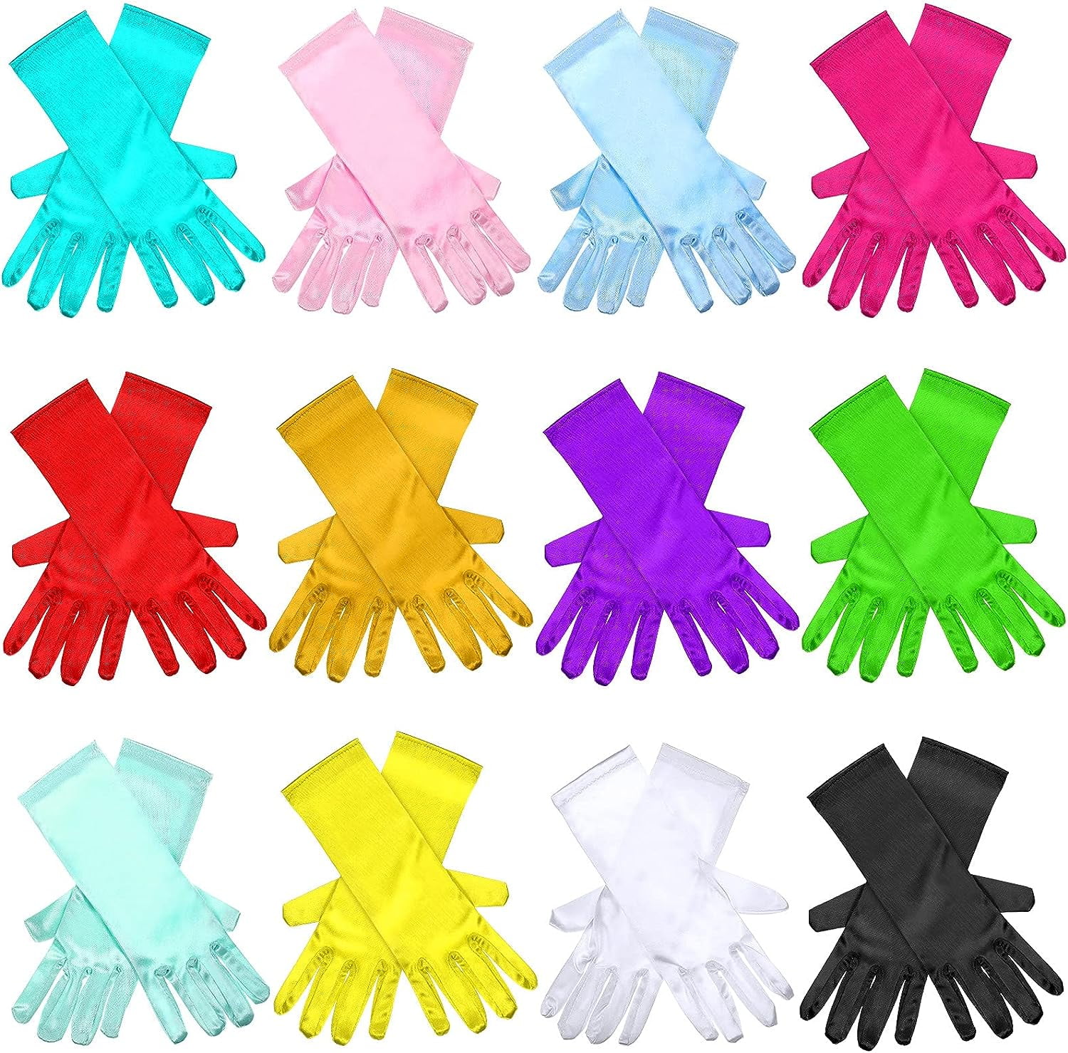 12 Pairs Princess Gloves Satin Gloves Princess DressUp Gloves Princess Long Gloves Shiny Silky