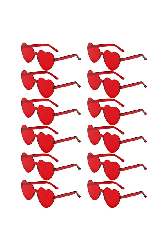 12 Pairs Red Heart Sunglasses for Women, Candy Color Rimless Fun Heart Glasses for Women Party
