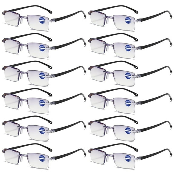 12 Pairs Rimless Blue Light Blocking Reading Glasses Diamond Cut Edge Readers for Men +1.00