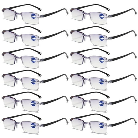 12 Pairs Rimless Blue Light Blocking Reading Glasses Diamond Cut Edge Readers for Men +3.00