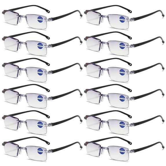 12 Pairs Rimless Blue Light Blocking Reading Glasses Diamond Cut Edge Readers for Men +3.50