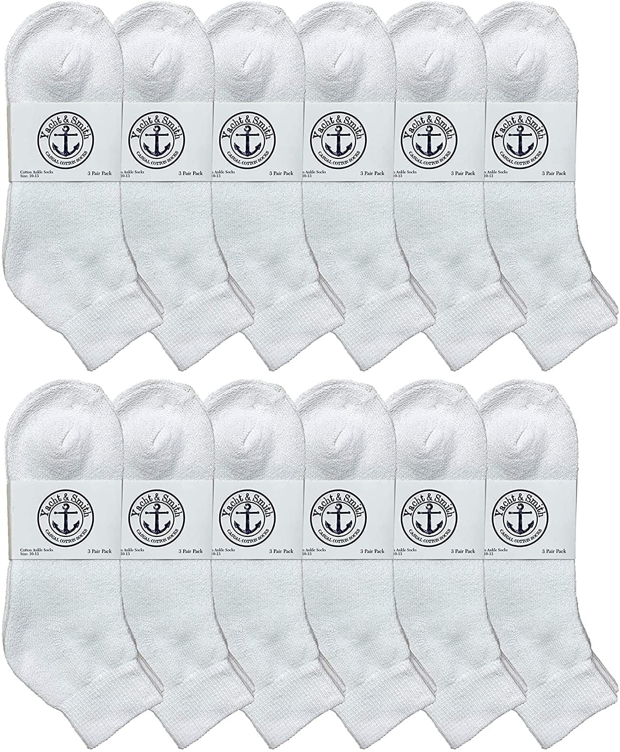 12 Pairs SOCKS'NBULK Men's White Ankle Socks Quarter Length, 10-13
