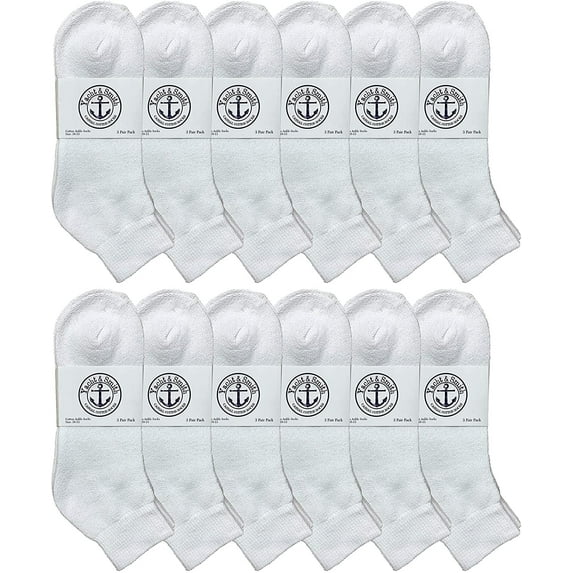 12 Pairs SOCKS'NBULK Men's White Ankle Socks Quarter Length, 10-13