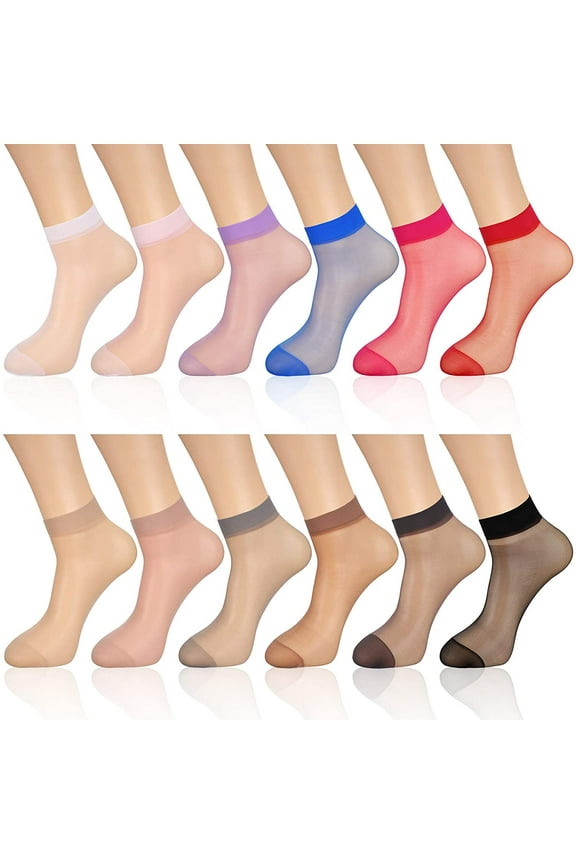 12 Pairs Sheer Ankle Socks Thin Nylon Transparent Ankle High Hosiery Socks Short Dress Stockings for Women and Girls