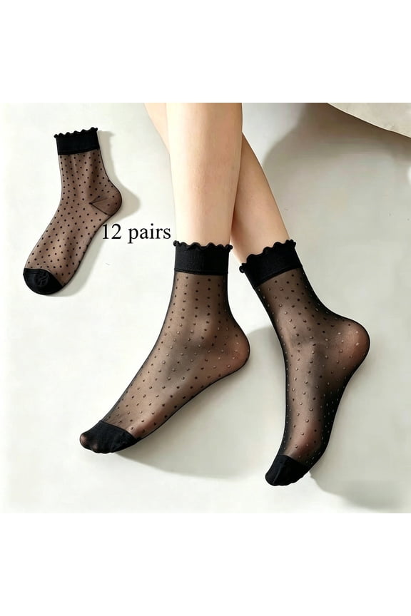12 Pairs Sheer Ruffle Socks Women Summer See through Socks Lace Crew Socks for Dates, Afternoon Tea, Parties