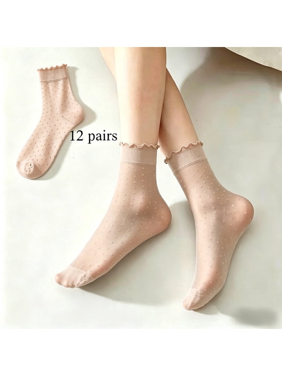 12 Pairs Sheer Ruffle Socks Women Summer See through Socks Lace Crew Socks for Dates, Afternoon Tea, Parties