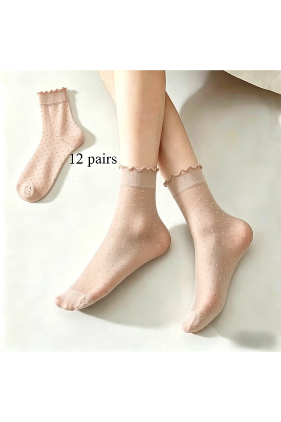12 Pairs Sheer Ruffle Socks Women Summer See through Socks Lace Crew Socks for Dates, Afternoon Tea, Parties