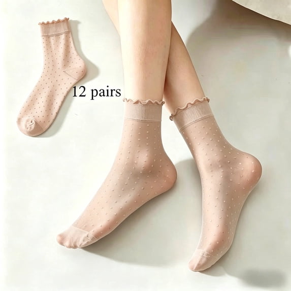 12 Pairs Sheer Ruffle Socks Women Summer See through Socks Lace Crew Socks for Dates, Afternoon Tea, Parties