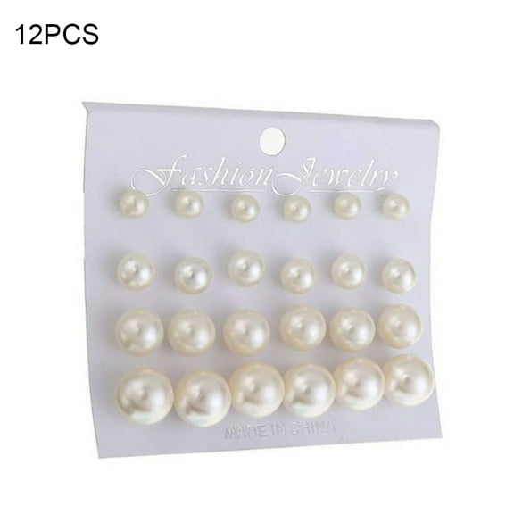 12 Pairs Shiny Round Imitation Pearl Earrings Alloy Stud Earrings Set Party Earring Accessories