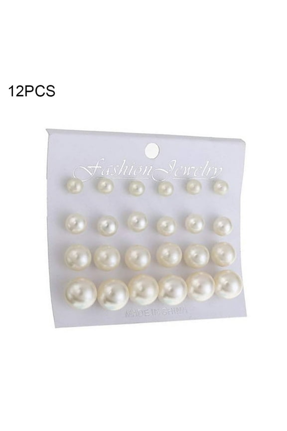 12 Pairs Shiny Round Imitation Pearl Earrings Alloy Stud Earrings Set Party Earring Accessories